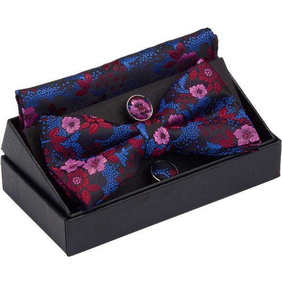Floral Bow Tie, Pocket Square and Cufflink set - Picture 2 of 4